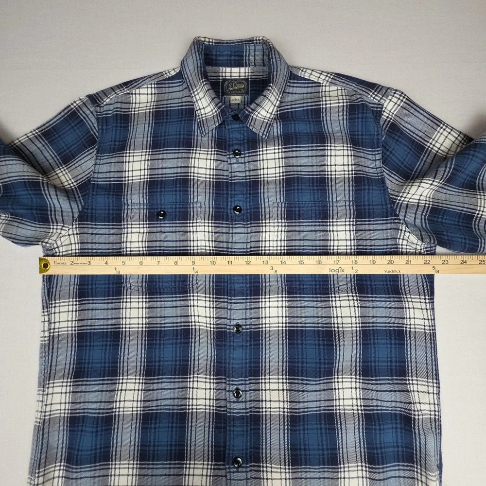 J.Crew Midweight Flannel Workshirt Button Down Mens Large Blue Plaid Cotton